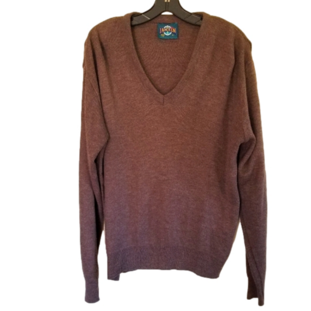 Vintage Jantzen Brown Chestnut Tone V Neck Pullover Sweater Size Large
